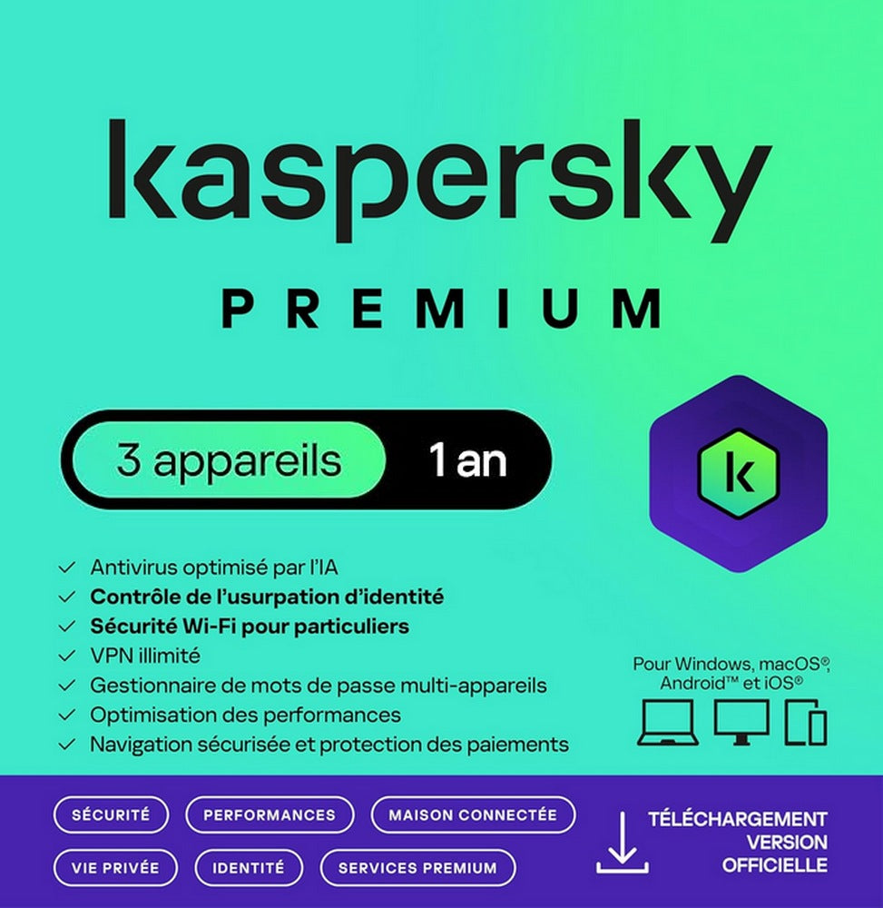 Kaspersky Anti-Virus 2025 Premium - Licence 3 postes 1 an