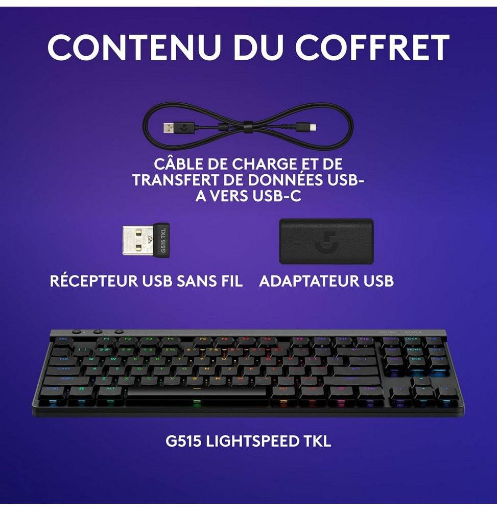 Clavier Logitech gaming sans fil G515 LIGHTSPEED TKL (920-012546) - Logically