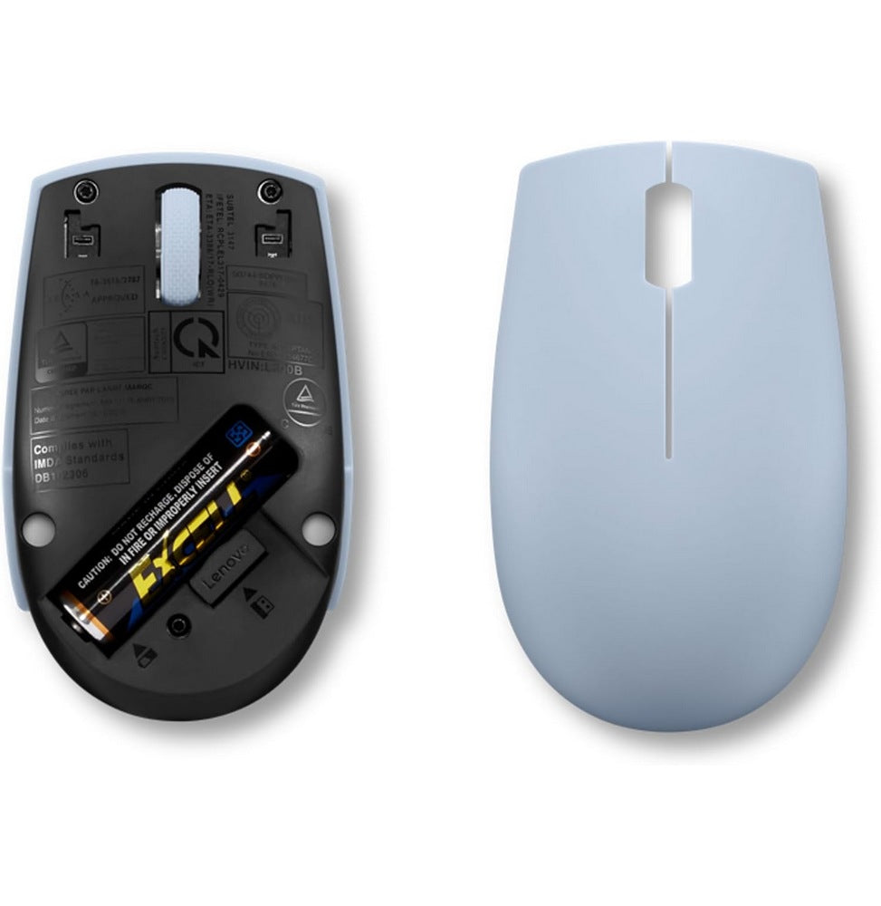 Souris sans fil compacte Lenovo 300 (bleu givré) avec batterie (GY51L15679)