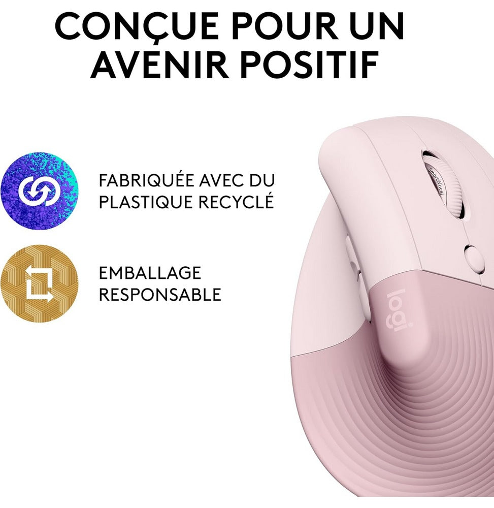 Souris Logitech Lift Vertical Ergonomic Sans fil- ROSE (910-006478)