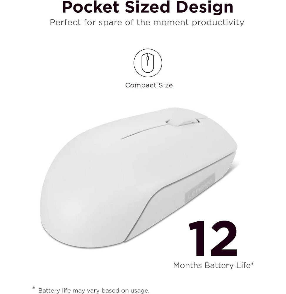 Souris sans fil compacte Lenovo 300 (Gris nuage) avec batterie (GY51L15677)