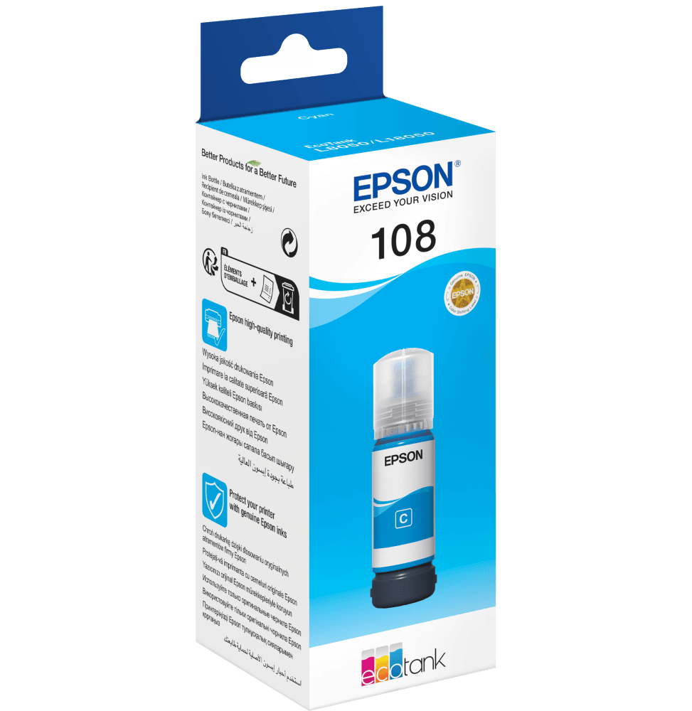 Epson 108 Cyan - Bouteille d'encre Epson EcoTank d'origine (C13T09C24A) - Logically