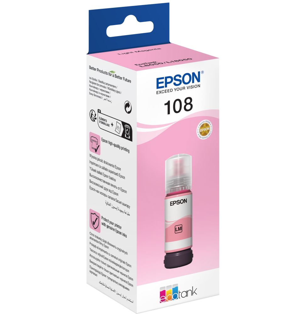Epson 108 Magenta clair - Bouteille d'encre Epson EcoTank d'origine (C13T09C64A)