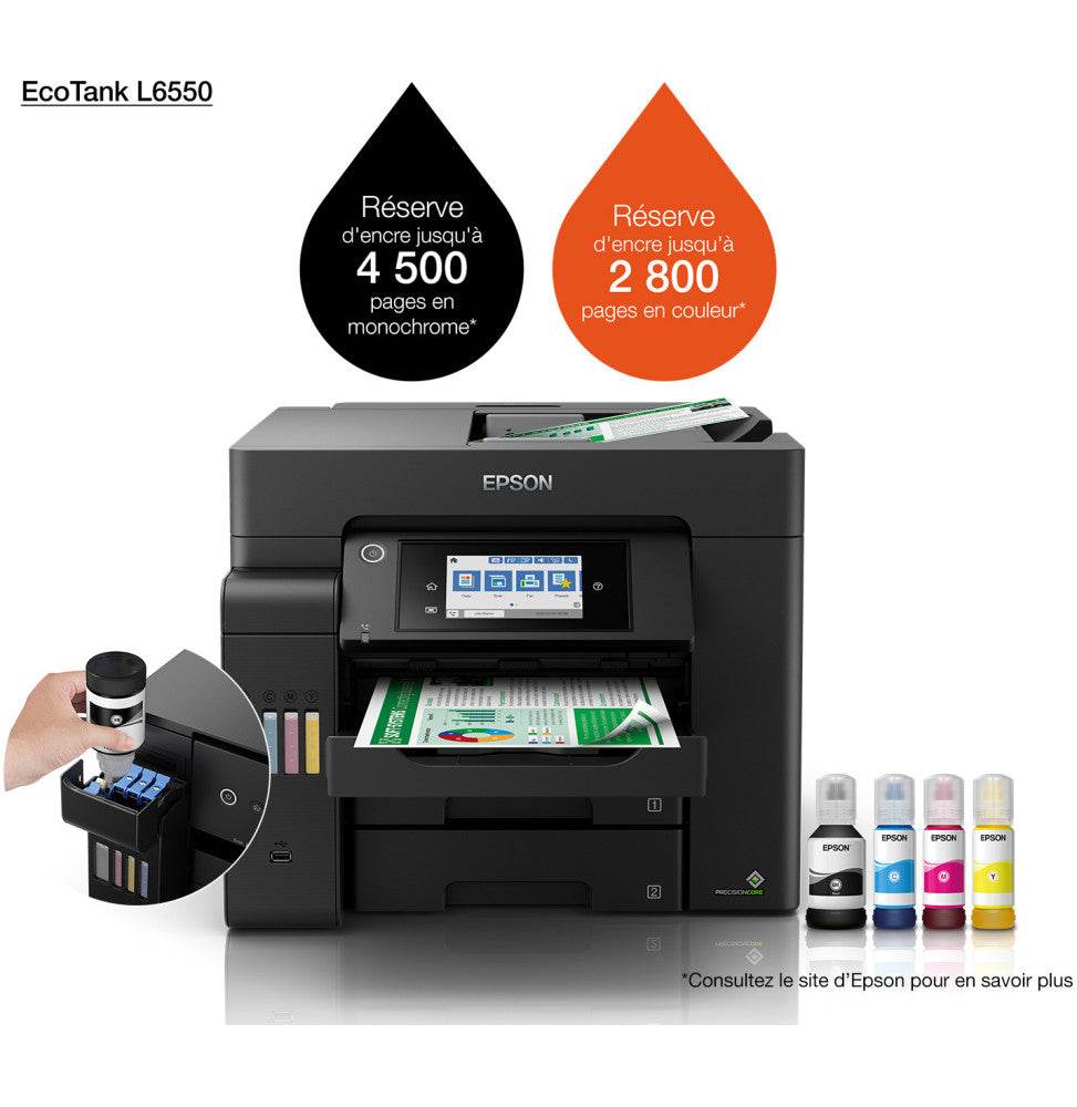 Epson EcoTank L6550 Imprimante multifonction à réservoirs rechargeables (C11CJ30403) - Logically