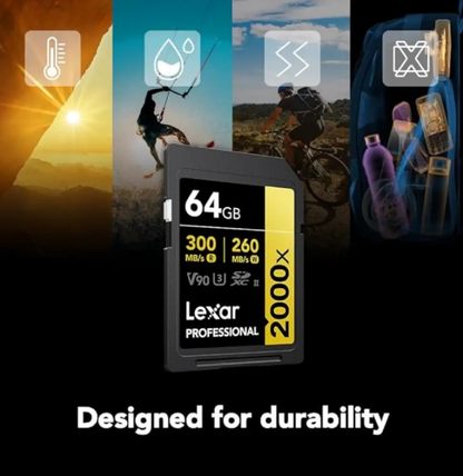 Carte SD Lexar Professional 2000x GOLD SDXC UHS-II 64 Go 300MB/s (LSD2000064G-BNNNG)