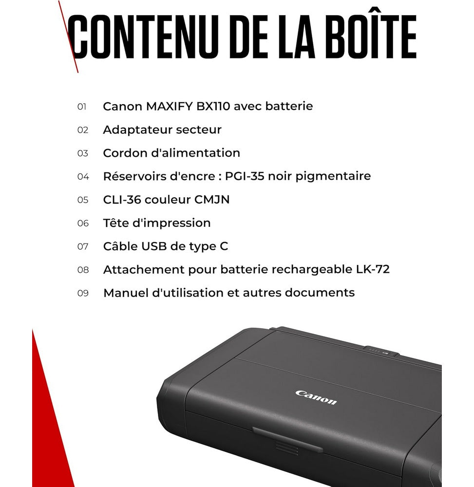 imprimante portable jet d'encre Canon APR25-BX110 Couleur MFP 4en1 A4 Wifi (7069C027AA)