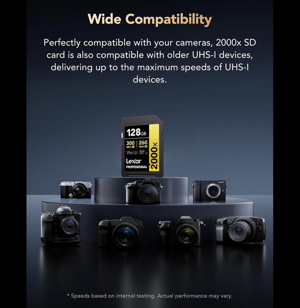 Carte SD Lexar Professional 2000x GOLD SDXC UHS-II 128 Go 300MB/s (LSD2000128G-BNNNG)