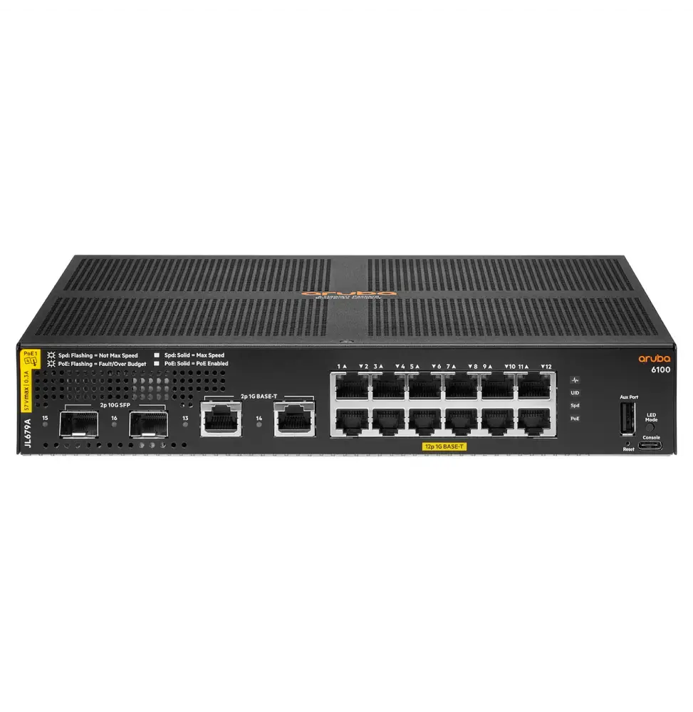 HPE Aruba Networking CX 6100 12G Class4 PoE 2G/2SFP+ 139W Switch (JL679A)