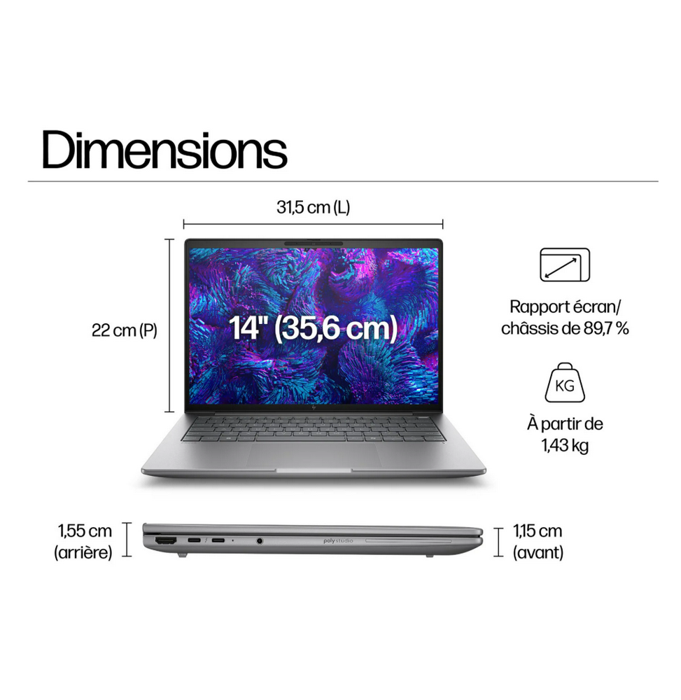 Station de travail mobile HP ZBook 8 G1i 14 U7-255H 16Gb 512SSD Windows Pro 11 (D2TE5AT)