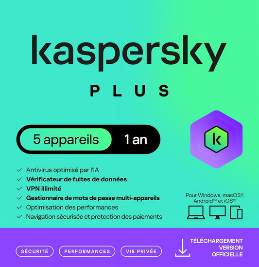 Kaspersky Anti-Virus 2025 Plus - Licence 5 postes 1 an