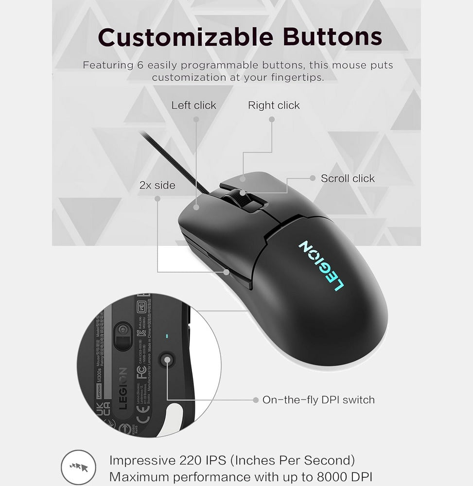 Souris Lenovo Legion M300s RGB Gaming (Black) GY51H47350