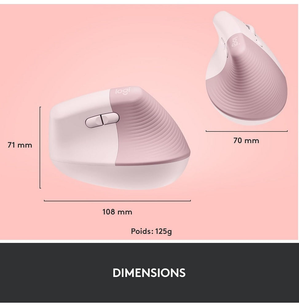 Souris Logitech Lift Vertical Ergonomic Sans fil- ROSE (910-006478)