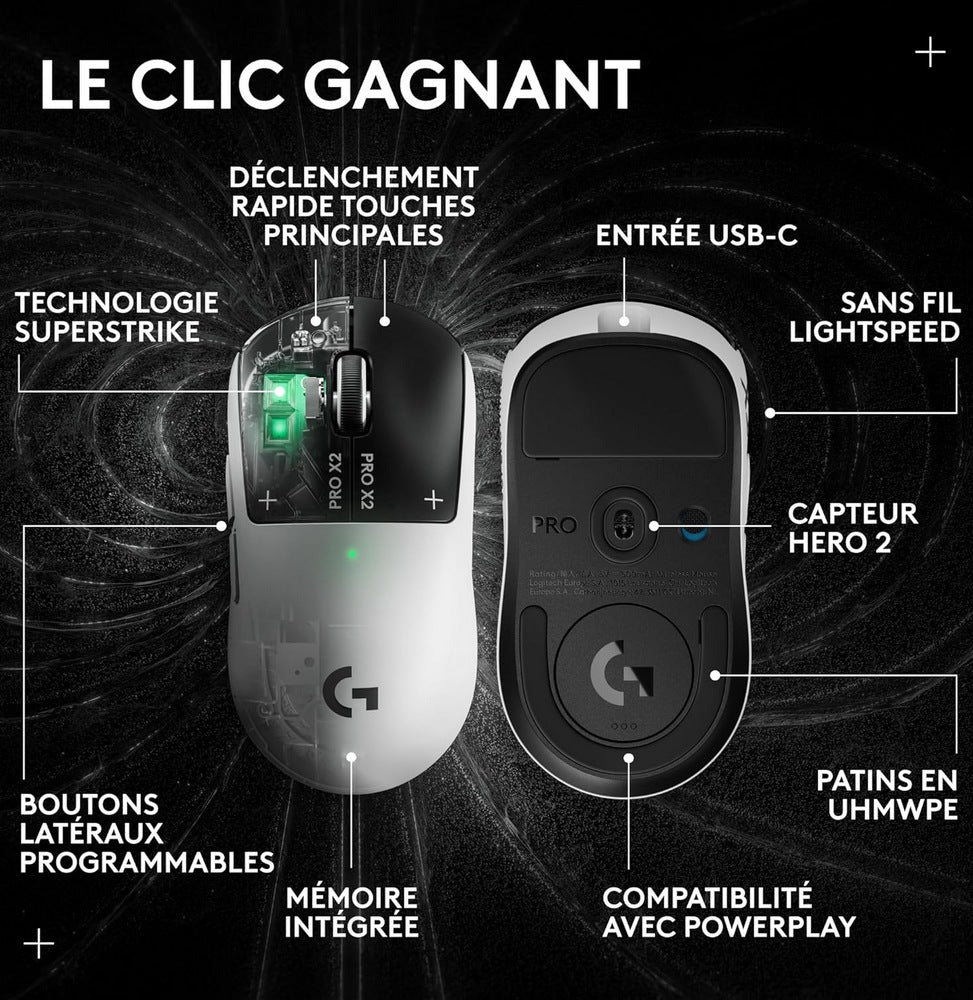 Souris gaming sans fil Logitech G PRO X2 SUPERSTRIKE (910-007777)