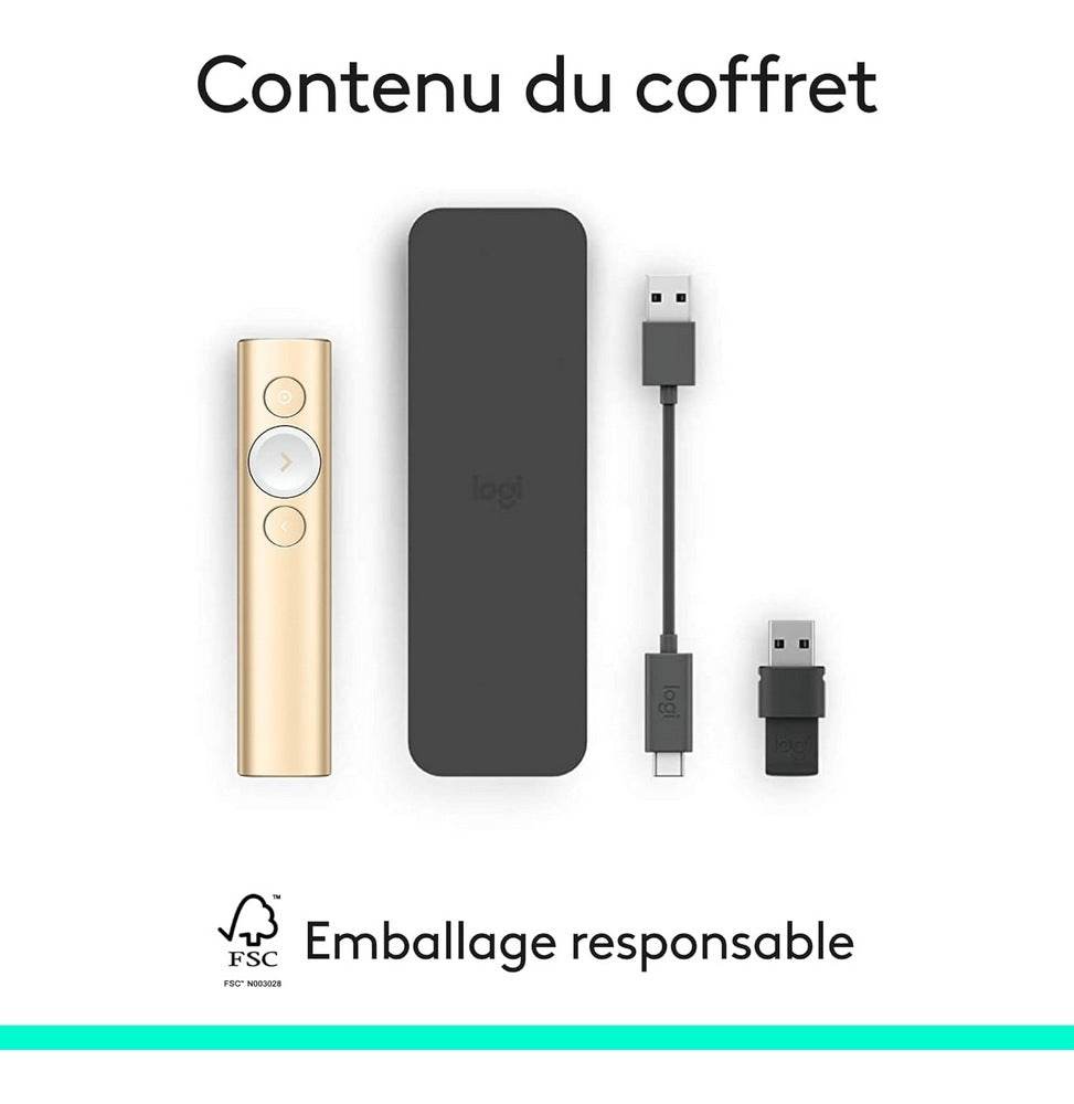 Télécommande de présentation Logitech Wireless Presenter Spotlight Gold (910-004862) - Logically