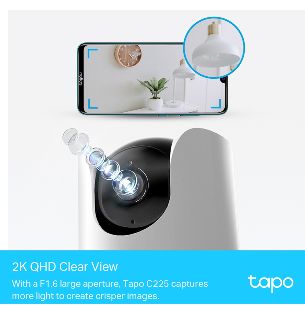 Caméra de sécurité AI panoramique et inclinable 2K QHD WiFi (TAPOC225)