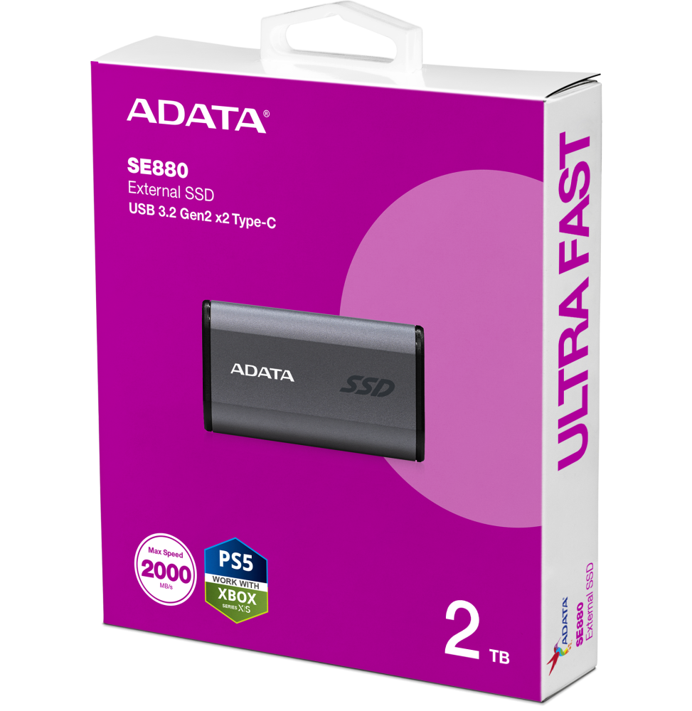 Disque Dur portable SSD ADATA SE880 USB-C - 2To USB 3.2 (AELI-SE880-2TCGY)
