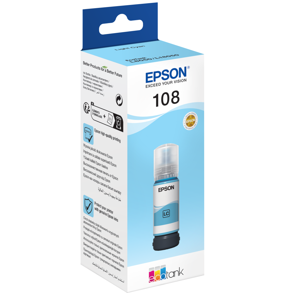 Epson 108 Cyan clair - Bouteille d'encre Epson EcoTank d'origine (C13T09C54A)
