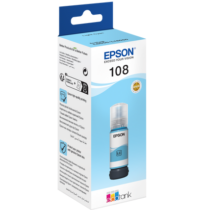 Epson 108 Cyan clair - Bouteille d'encre Epson EcoTank d'origine (C13T09C54A)