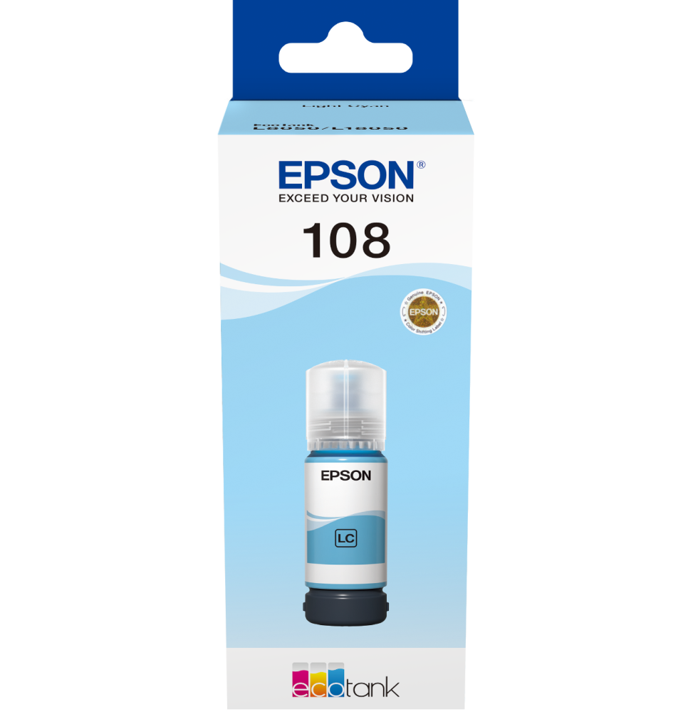 Epson 108 Cyan clair - Bouteille d'encre Epson EcoTank d'origine (C13T09C54A)
