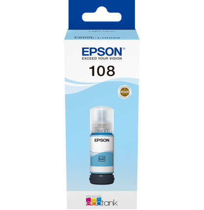 Epson 108 Cyan clair - Bouteille d'encre Epson EcoTank d'origine (C13T09C54A)