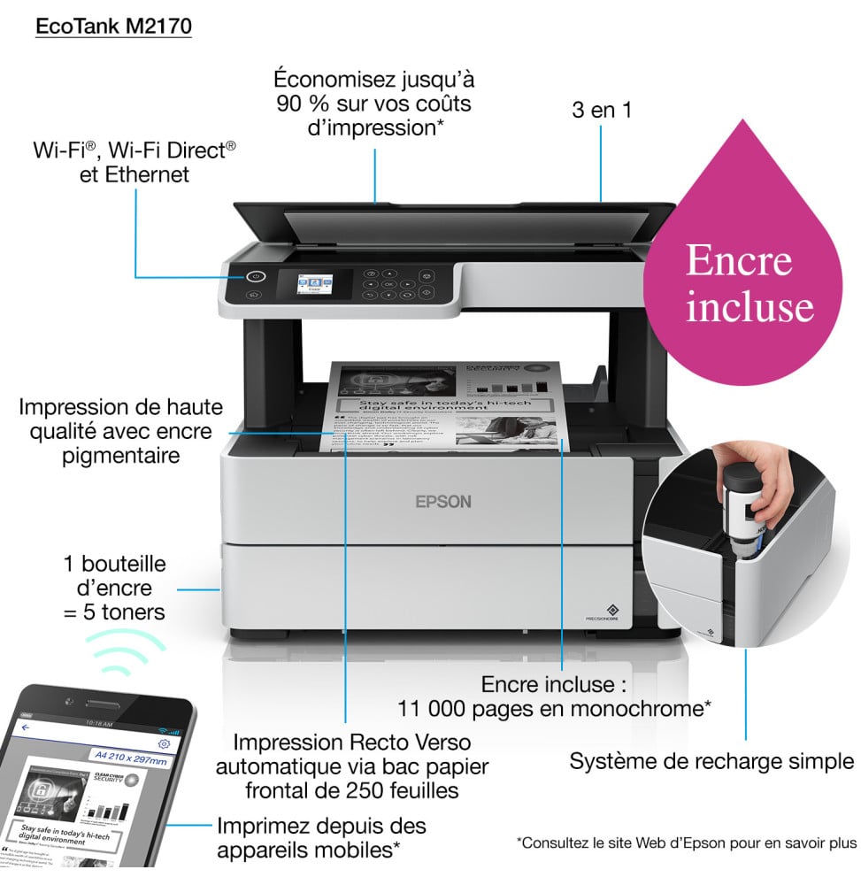 Imprimante Epson M2170 Monochrome 3 en 1 EcoTank (C11CH43403)
