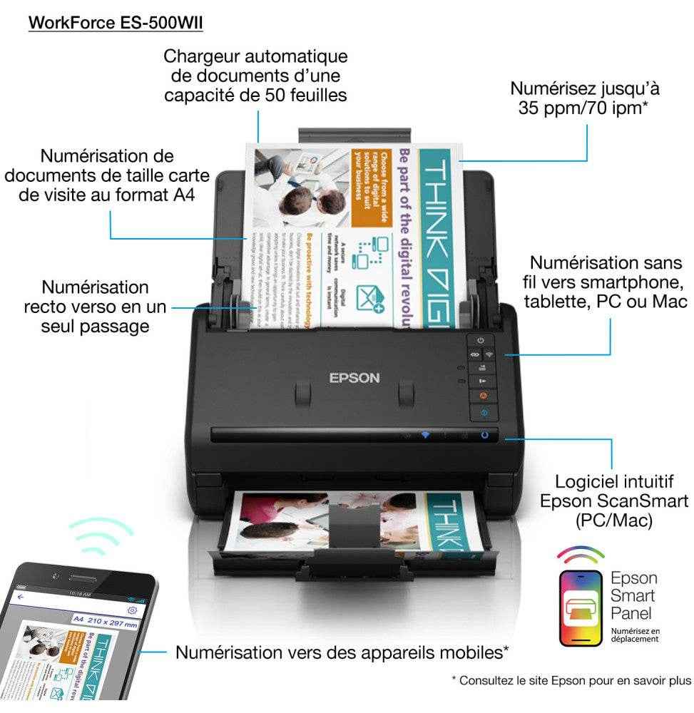 Scanner Epson WorkForce ES-500WII (B11B263401BA)